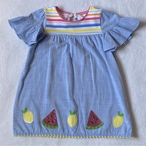 Mud Pie Chambray Sequin Fruit Dress 3T